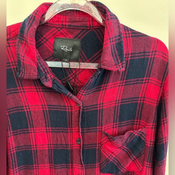 Rails Bianca Plaid Lightweight Fall Navy & Burgundy Button Down Shirt Dress - Picture 3 of 7